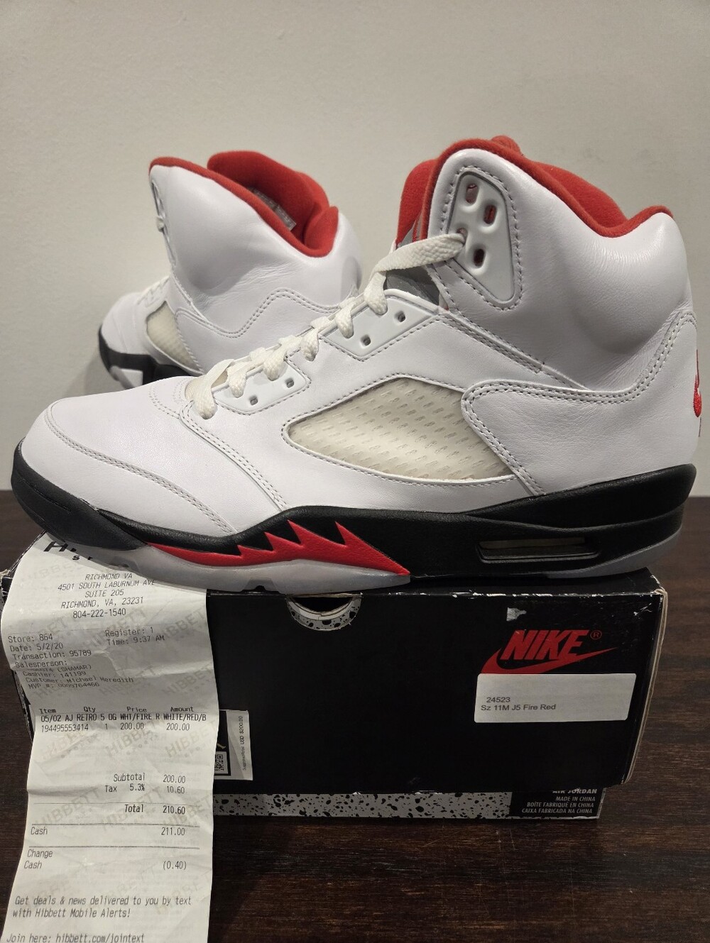 Nike Air Jordan 5 Retro 'White Fire Red' 2020 Men's Size 11